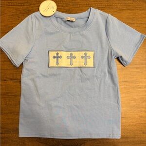 Light Blue Short Sleeve Tee with Cross Smocking